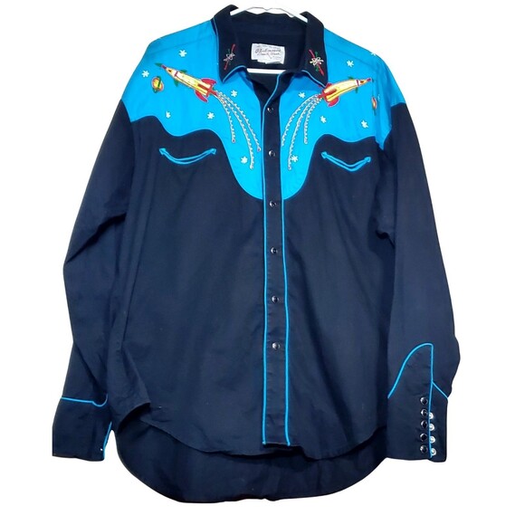 Space Cowboy XXL Western Shirt Two-Tone Embroidered, Shotgun Cuff, Statement - Picture 2 of 16
